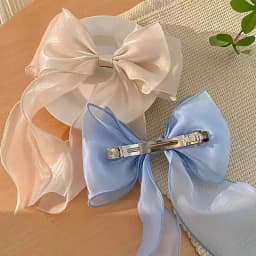 2 Pcs Hair Bows Hair Clip,White Blue Hair Bow Ribbons for Women Girls Hair Accessories Aesthetic Silky Satin Metal Clamp