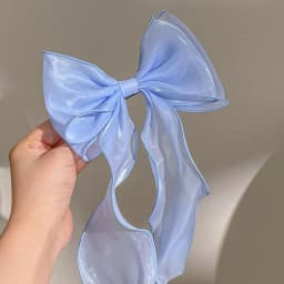 2 Pcs Hair Bows Hair Clip,White Blue Hair Bow Ribbons for Women Girls Hair Accessories Aesthetic Silky Satin Metal Clamp