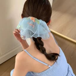 1pc Mesh Embroidery Flower Large Intestine Hair Ring, New Super Fairy Pastoral Style Tie Ponytail and Bun Hairstyle Head Flower