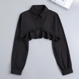 Womens Ruffle Shrugs Long Sleeves Fake Collar Lapel Button Shirt Crop Tops Shoulder Wraps Detachable Collar Punk False Collar