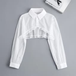 Womens Ruffle Shrugs Long Sleeves Fake Collar Lapel Button Shirt Crop Tops Shoulder Wraps Detachable Collar Punk False Collar