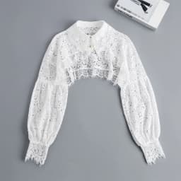 Womens Ruffle Shrugs Long Sleeves Fake Collar Lapel Button Shirt Crop Tops Shoulder Wraps Detachable Collar Punk False Collar