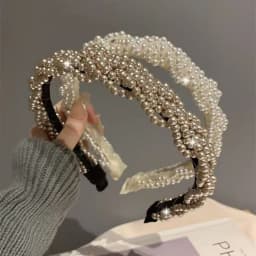 1PC Braided Pearl Headbands with Sparkling Accents, Stylish Hair Hoops for Ladies, Trendy Hair Decor for Parties & Daily Wear