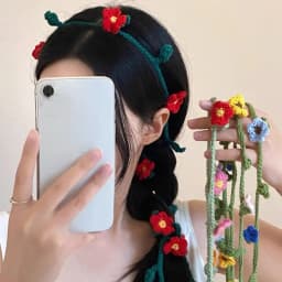 Cool Wool Knitted Scarf Handmade Crocheted Korean Style Rose Flower Shawl Harajuku Style Ribbon Knit Headband Ladies