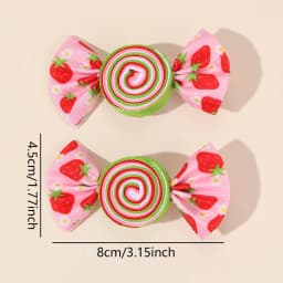 2Pcs Candy Bow Hair Clips Sweet Strawberry Heart Print Hairpins Rainbow Barrette For Girls Kids Children Headwear Accessories