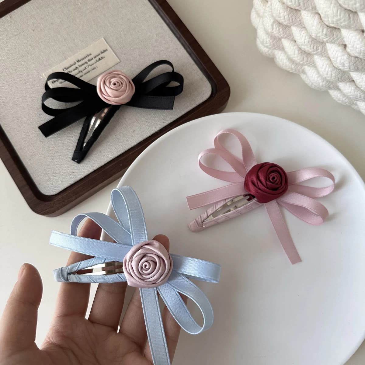 Women's Cute Hair Clips Bow Rose Hair Clip Bangs Hair Clip Ribbon BB Clip Kawaii  Hair Accessories Sweet Style Bow Hair Clip