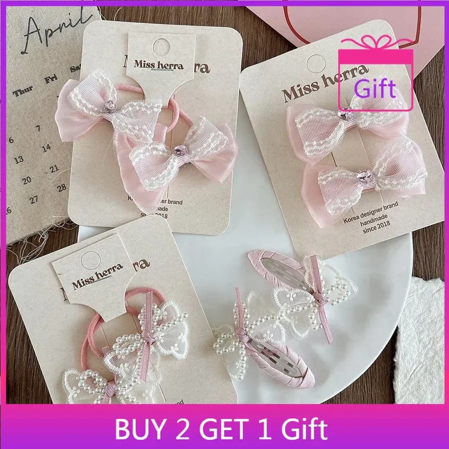 Baby Lace Pearl BB Clips Set Korean Sheer Bow Hair Ties Girls Hair Accessories 2025 Childrens Day Gift