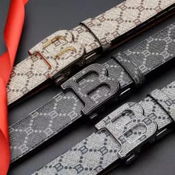 New Luxury Brand Men's Belt Fashion Business Alloy Needle Buckle Men's Belt B Buckle Head Waist Belt for Men