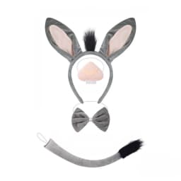 Donkey Costume Accessory Set Animal Ears Headband Tail Nose and BowTie Animal Props Halloween Cosplay Kit