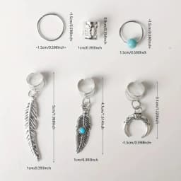 Turquoise Stone Feather Moon Hair Cuffs Adjustable Braid Rings for Women Dreadlocks Boho Hair Jewelry Accessories Gift Idea