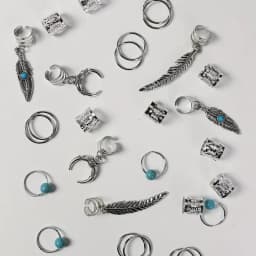 Turquoise Stone Feather Moon Hair Cuffs Adjustable Braid Rings for Women Dreadlocks Boho Hair Jewelry Accessories Gift Idea