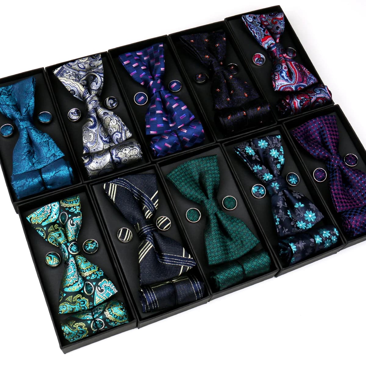 Bowtie For Men Set Gift Box Business Gift Fashion Bow Tie Pocket Square Cufflinks Set Bowtie 3pcs For Wedding Hanky Cravata Neck