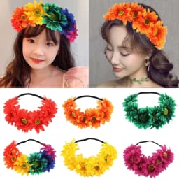 Beach Sunflower Elastic Hair Band Bohemia Fashion Hair Band Handmade Faux Flower Women Wreath Rainbow Color Romantic Headband