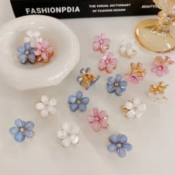 2Pcs/Pair Small 2cm Metal Hair Claw Mini Crystal Flower Hair Grab Clips Faux Pearl Decorative Women Girls Hair Accessories