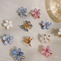 2Pcs/Pair Small 2cm Metal Hair Claw Mini Crystal Flower Hair Grab Clips Faux Pearl Decorative Women Girls Hair Accessories