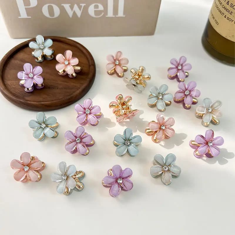 2Pcs/Pair Small 2cm Metal Hair Claw Mini Crystal Flower Hair Grab Clips Faux Pearl Decorative Women Girls Hair Accessories
