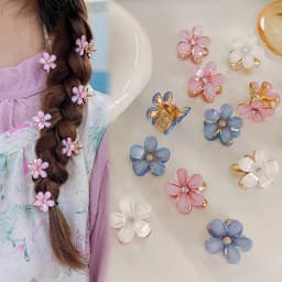 2Pcs/Pair Small 2cm Metal Hair Claw Mini Crystal Flower Hair Grab Clips Faux Pearl Decorative Women Girls Hair Accessories