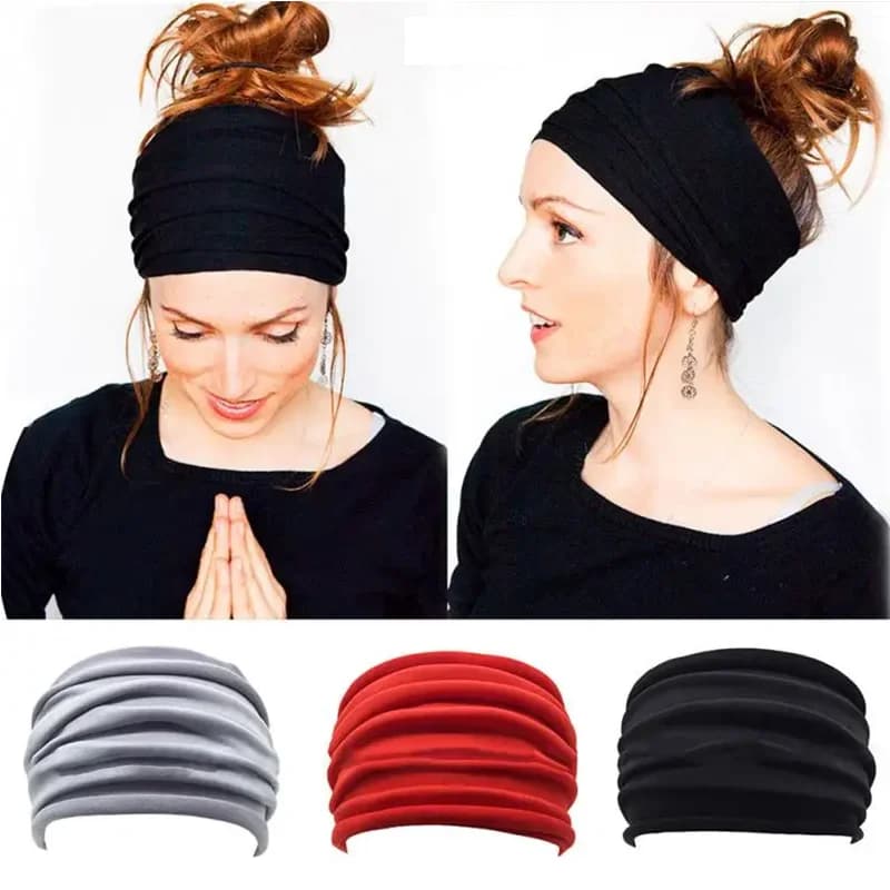 Women's wide edge solid color non-slip soft elastic headband Yoga running exercise Gym headband anti-perspirant cotton hea