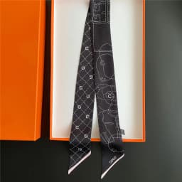 90x5cm French New Black White Long Scarf Decor Print Versatile Hair Ribbon Neck Band Gift Present for Women Fashion Accessory