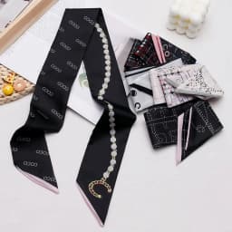 90x5cm French New Black White Long Scarf Decor Print Versatile Hair Ribbon Neck Band Gift Present for Women Fashion Accessory