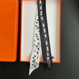 90x5cm French New Black White Long Scarf Decor Print Versatile Hair Ribbon Neck Band Gift Present for Women Fashion Accessory