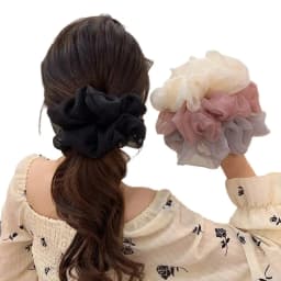 1 Piece of Oversized Mesh Large Intestine Hair Ring with Flower Bud and Bright Organza Large Intestine Ring for Women