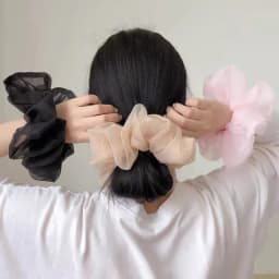 1 Piece of Oversized Mesh Large Intestine Hair Ring with Flower Bud and Bright Organza Large Intestine Ring for Women