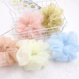 1 Piece of Oversized Mesh Large Intestine Hair Ring with Flower Bud and Bright Organza Large Intestine Ring for Women