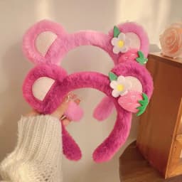Cartoon Classic Style Strawberry Bear Plush Hair Band for Woman Sweet Face Wash Headband Fashion Girls Hair Accessories