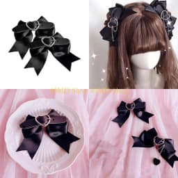 49MD 2pcs Harajuku Bowknot&Heart Hairpin Halloween Girls Ponytail Bangs Hair Clip
