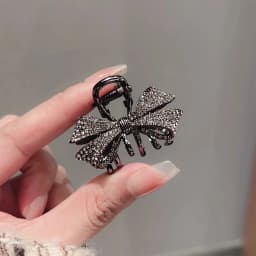Black Bowknot Hair Claw Clip Sparkly Rhinestone Mini Simple Hairpin for Women Girls Elegant Snap Clip for Bangs Hair Holder