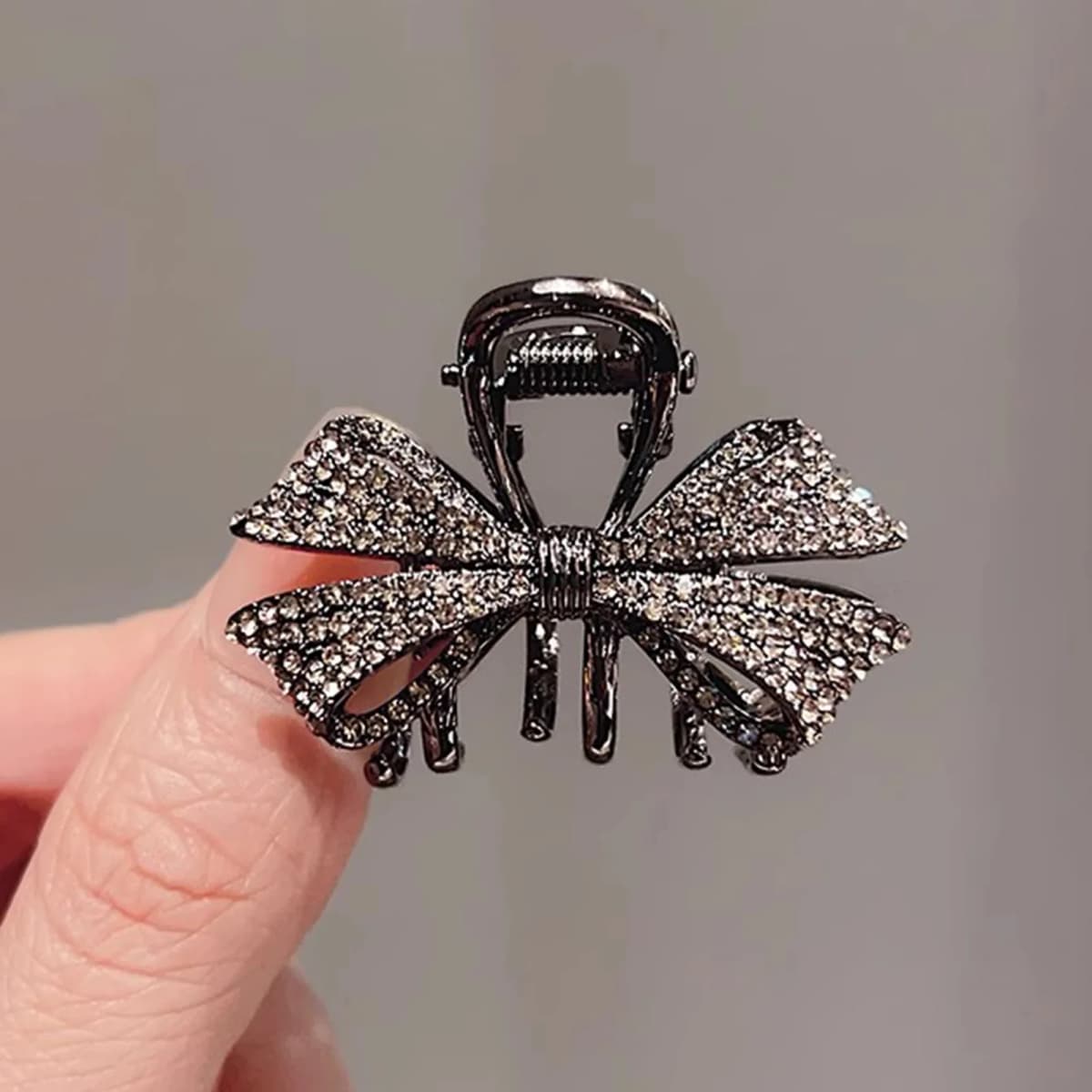 Black Bowknot Hair Claw Clip Sparkly Rhinestone Mini Simple Hairpin for Women Girls Elegant Snap Clip for Bangs Hair Holder