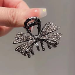 Black Bowknot Hair Claw Clip Sparkly Rhinestone Mini Simple Hairpin for Women Girls Elegant Snap Clip for Bangs Hair Holder