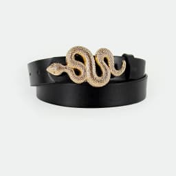 Hot Sale New Fashion Snake Belt Buckle with PU Leather Belt for Women Dress Designer Western Vintage Style Black Belts for Girls