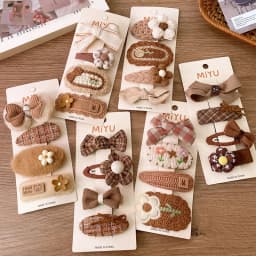 4Pcs/Lot Coffee Color Fabric Plush Bow Hair Clips For Girls Flower Hairpins Kids Sweet BB Clip Striped Hairclips Hair Decoration