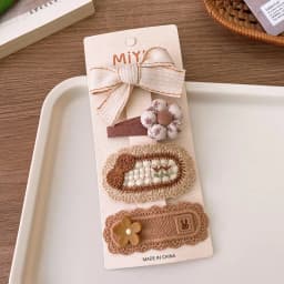 4Pcs/Lot Coffee Color Fabric Plush Bow Hair Clips For Girls Flower Hairpins Kids Sweet BB Clip Striped Hairclips Hair Decoration