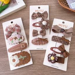 4Pcs/Lot Coffee Color Fabric Plush Bow Hair Clips For Girls Flower Hairpins Kids Sweet BB Clip Striped Hairclips Hair Decoration