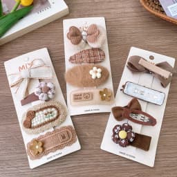 4Pcs/Lot Coffee Color Fabric Plush Bow Hair Clips For Girls Flower Hairpins Kids Sweet BB Clip Striped Hairclips Hair Decoration