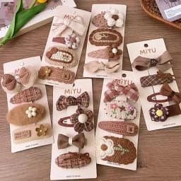 4Pcs/Lot Coffee Color Fabric Plush Bow Hair Clips For Girls Flower Hairpins Kids Sweet BB Clip Striped Hairclips Hair Decoration