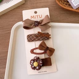 4Pcs/Lot Coffee Color Fabric Plush Bow Hair Clips For Girls Flower Hairpins Kids Sweet BB Clip Striped Hairclips Hair Decoration