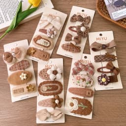 4Pcs/Lot Coffee Color Fabric Plush Bow Hair Clips For Girls Flower Hairpins Kids Sweet BB Clip Striped Hairclips Hair Decoration