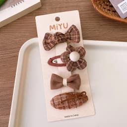 4Pcs/Lot Coffee Color Fabric Plush Bow Hair Clips For Girls Flower Hairpins Kids Sweet BB Clip Striped Hairclips Hair Decoration
