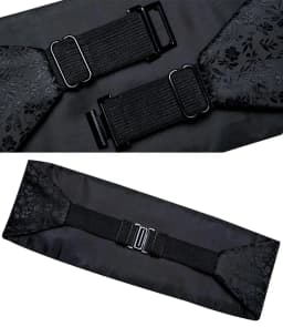 Classic Black Cummerbunds for Men Floral Cummerbund Bow Tie Brooch Pin Set Elastic Wide Tuxedo Waistband Dress Belt