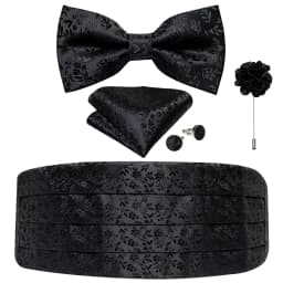 Classic Black Cummerbunds for Men Floral Cummerbund Bow Tie Brooch Pin Set Elastic Wide Tuxedo Waistband Dress Belt