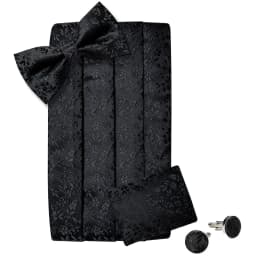 Classic Black Cummerbunds for Men Floral Cummerbund Bow Tie Brooch Pin Set Elastic Wide Tuxedo Waistband Dress Belt