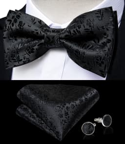 Classic Black Cummerbunds for Men Floral Cummerbund Bow Tie Brooch Pin Set Elastic Wide Tuxedo Waistband Dress Belt