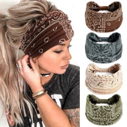Retro Headbands Fashion Printed Wide Knotted Hair Bands Soft Cotton Head Wraps Headband for Women Sport Yoga Hair Accessories