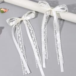 2Pcs White Lace Bow Hair Clips Flower Embroidery Long Ribbon Hairpins Sweet Floral Barrette Girls Children Headwear Accessories