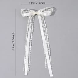 2Pcs White Lace Bow Hair Clips Flower Embroidery Long Ribbon Hairpins Sweet Floral Barrette Girls Children Headwear Accessories