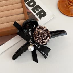 1pc elegant vintage leopard print rose pearl shark clip, stylish back-of-the-head bun hair clip exquisite hair grab clip